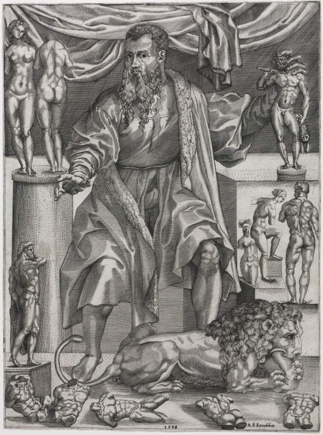 Portrait of Baccio Bandinelli with Lion by Nicolo della Casa (French, active 1543–48) - Classic Art canvas print