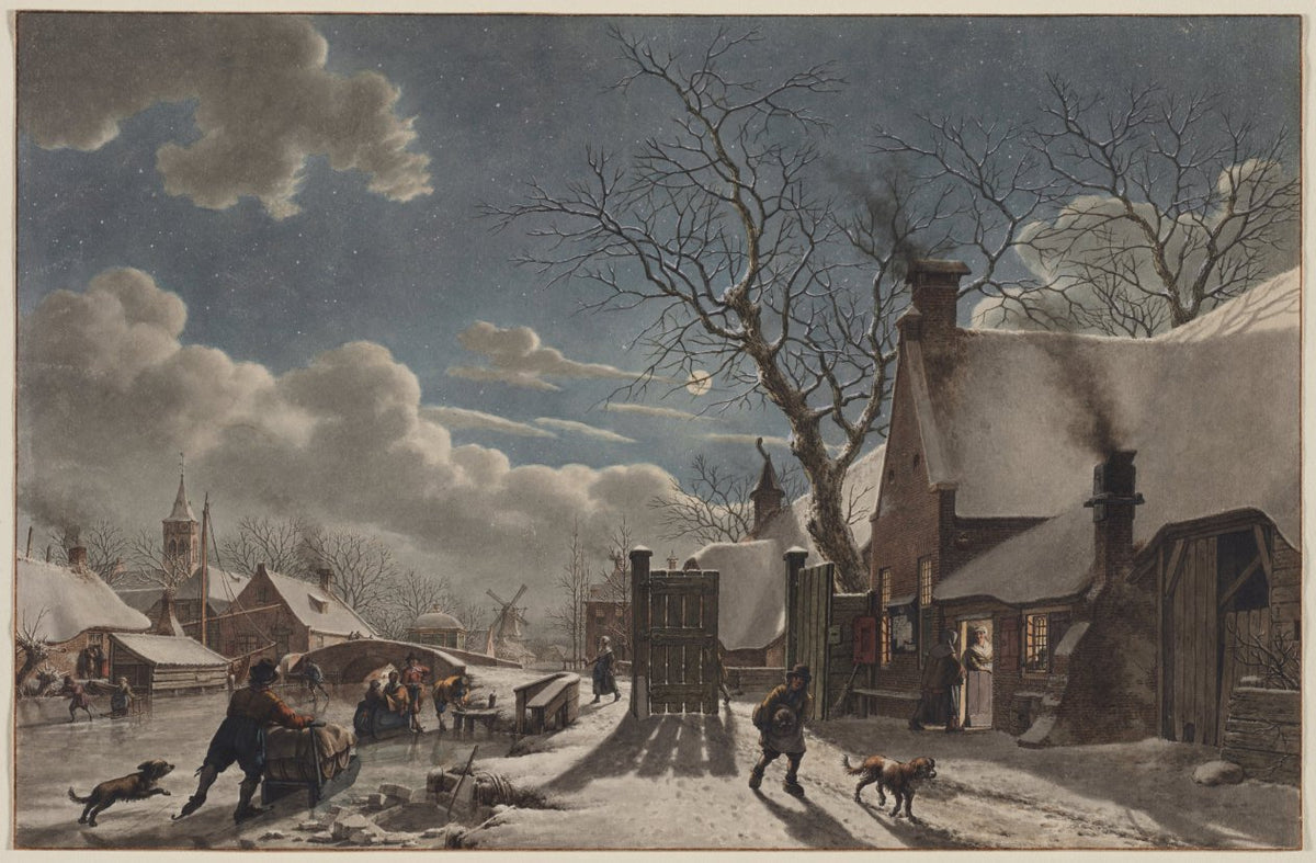 Winter Night in a Dutch Town by Jacob Cats (Dutch, 1741–1799) - Classic Painting canvas print