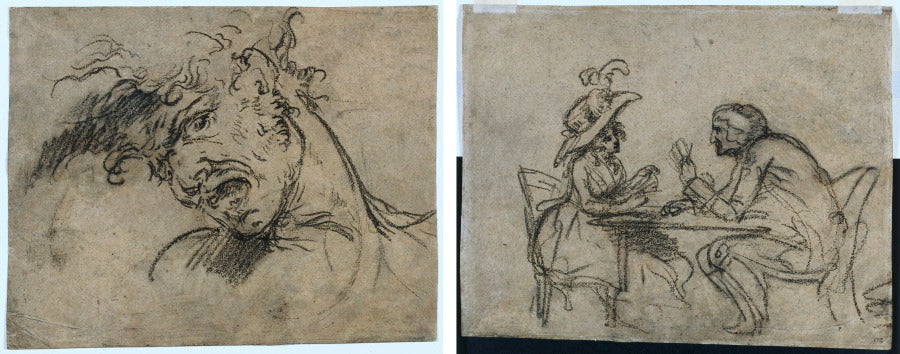 Head of a Screaming Man recto Woman and Man Playing Cards verso by Benjamin West (American, born The Thirteen Colonies, 1738–1820) - Classic Art canvas print