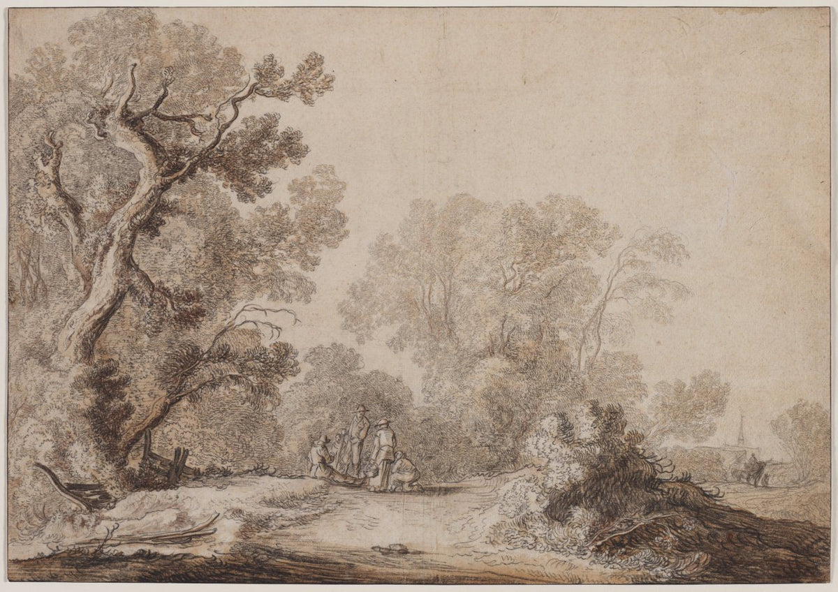 Peasants at the Edge of a Wood by Jacob van Mosscher (Dutch, 1655) - Classic Painting canvas print