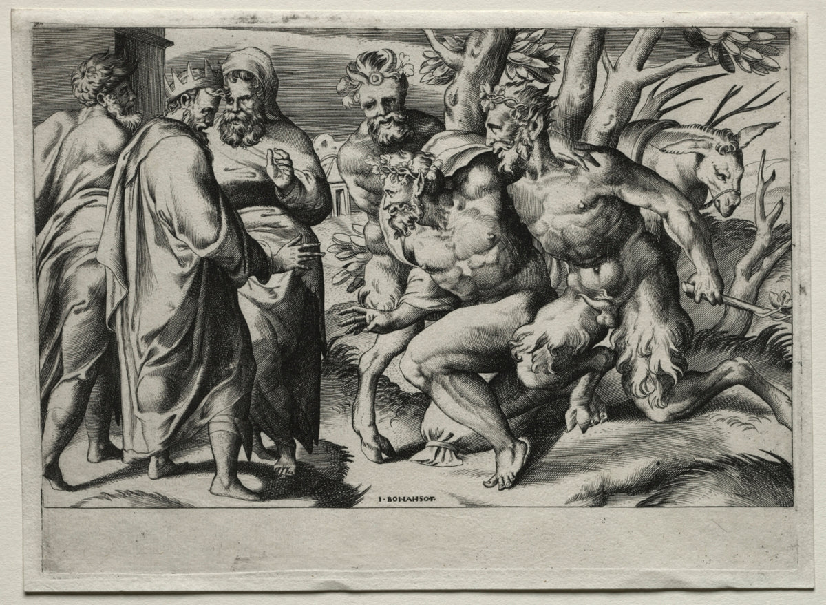 Silenus and King Midas by Giulio Bonasone (Italian, c. 1510–after 1576) - Classic Painting canvas print
