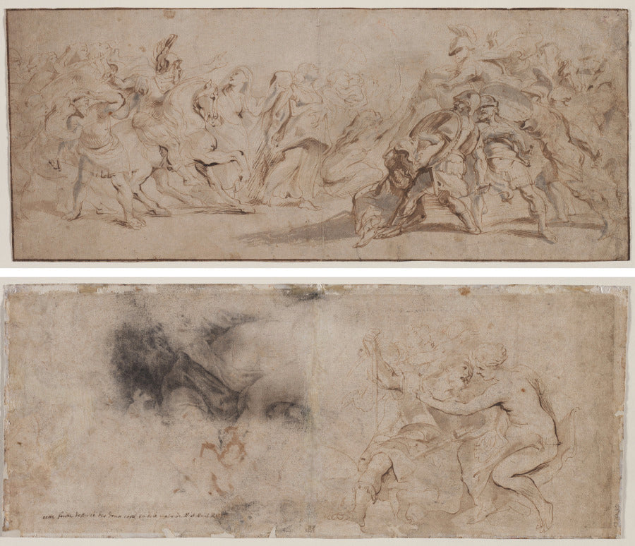 Reconciliation of the Romans and the Sabines recto Venus Disarming Mars, Drapery Study verso by Peter Paul Rubens (Flemish, 1577–1640) - Classic Painting canvas print
