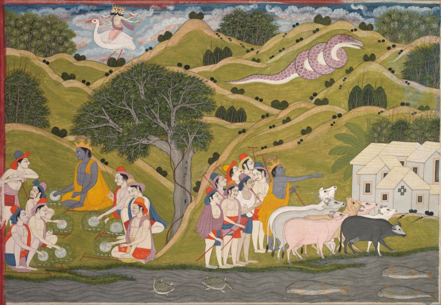 Krishna returns with the cowherds to Braj, from a Bhagavata Purana by  - Classic Art canvas print