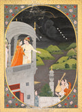 Royal lovers watching rain clouds The month of Bhadon, from a Barahmasa by  - Classic Art canvas print
