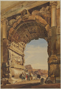 The Arch of Titus and the Coliseum, Rome by Thomas Hartley Cromek (British, 1809–1873) - Classic Art canvas print