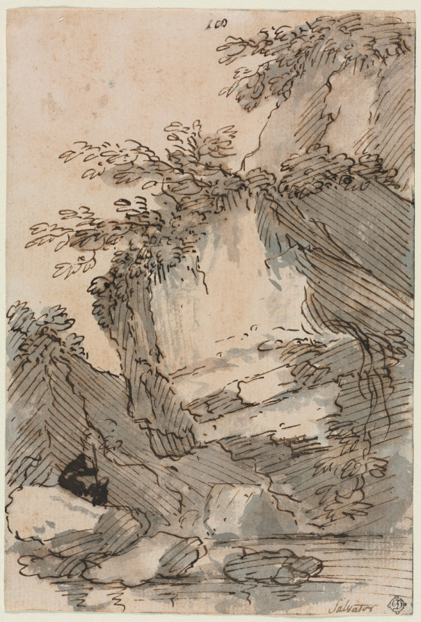Figures by a Rocky Pool by Salvator Rosa (Italian, 1615–1673) - Classic Painting canvas print