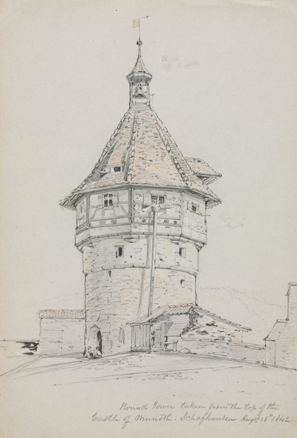 Round Tower, Castle of Munoth, Schafhausen, Switzerland by John William Casilear (American, 1811–1893) - Classic Painting canvas print