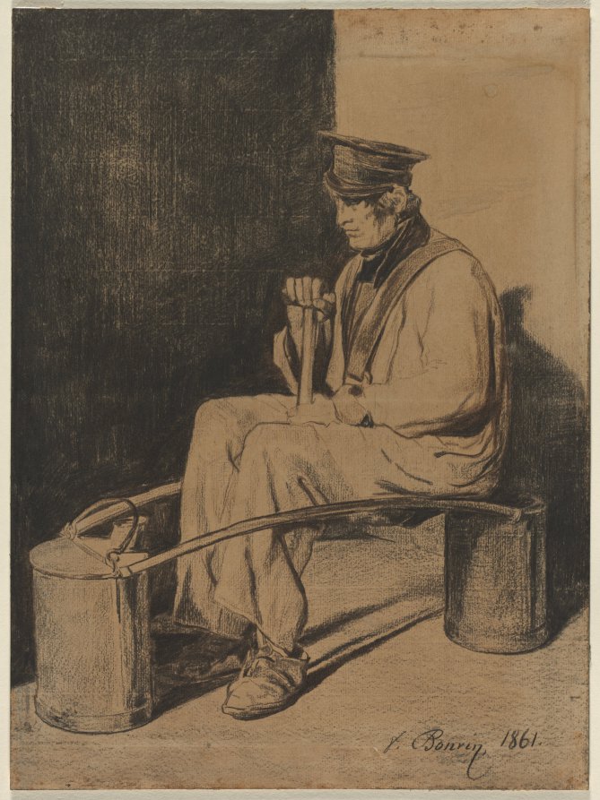 Water Carrier Seated on His Yoke by François Bonvin (French, 1817–1887) - Classic Painting canvas print