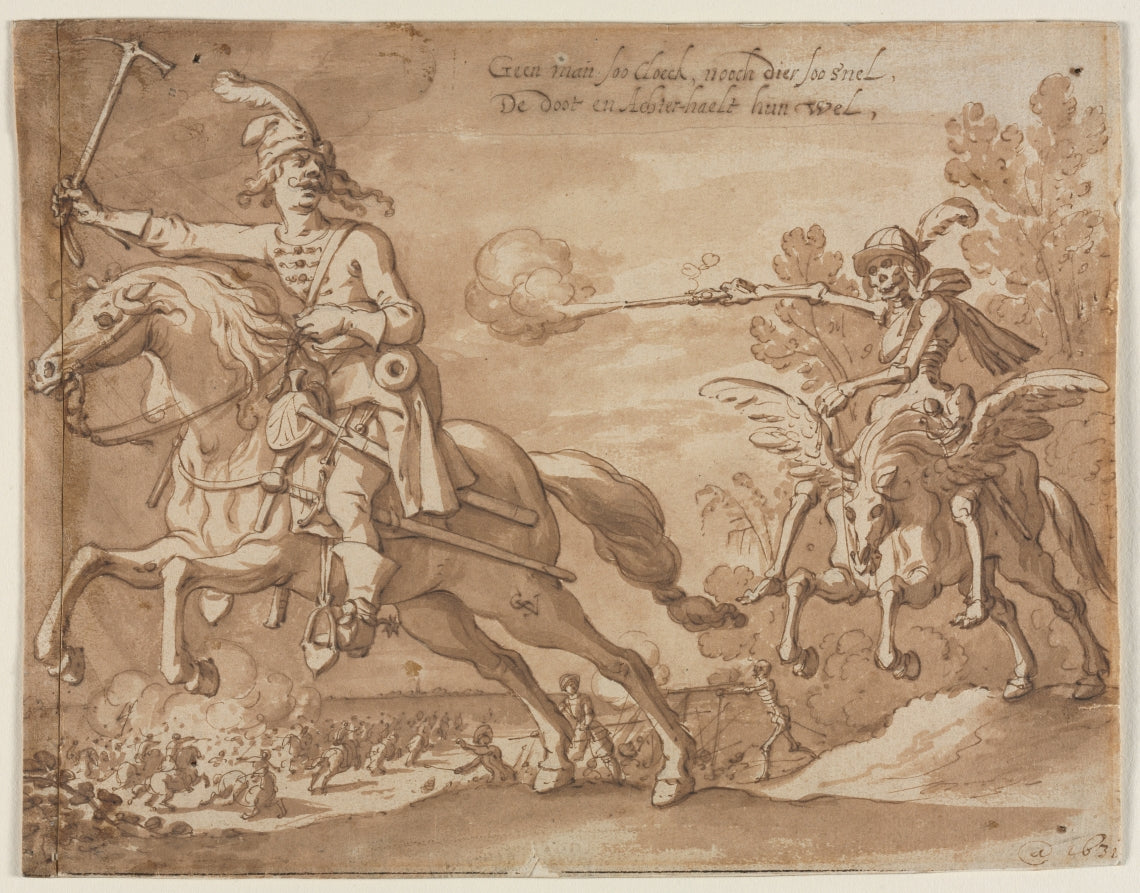 Death on Horseback Chasing a Flying Knight by Sebastian Vrancx (Flemish, 1573–1647) - Classic Painting canvas print