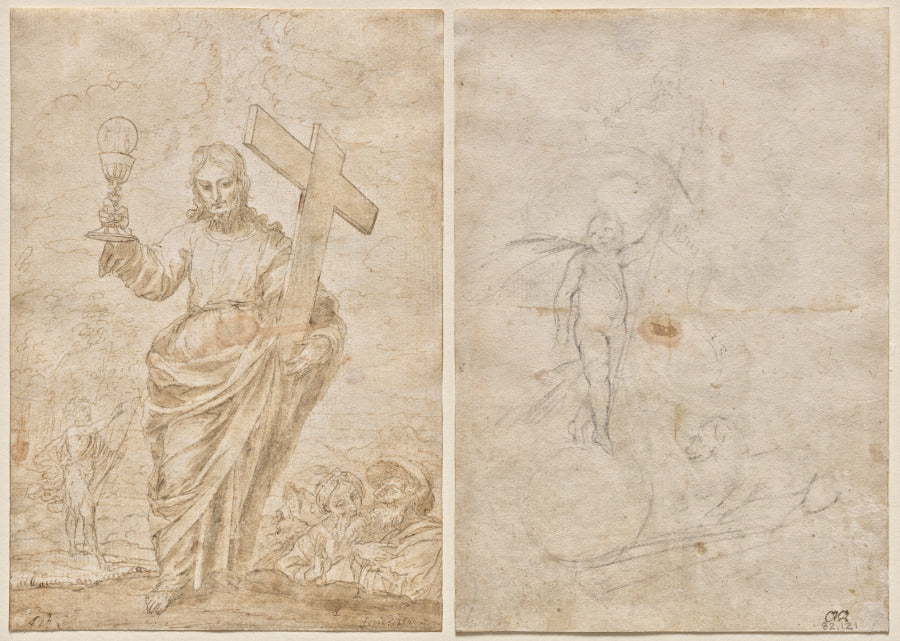 Christ Holding a Chalice and Cross recto Resurrected Christ and Lamb of God verso by Alonso Cano (Spanish, 1601–1667) - Classic Art canvas print