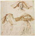 Three Studies of a Woman Wearing an Elaborate Headdress by Anonymous - Classic Art canvas print