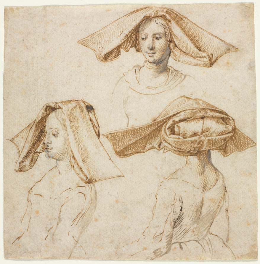 Three Studies of a Woman Wearing an Elaborate Headdress by Anonymous - Classic Art canvas print