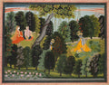 Sakhi persuades Radha to meet Krishna, from a Gita Govinda Song of the Cowherd of Jayadeva by Purkhu (Indian, 1750–1860) - Classic Art canvas print