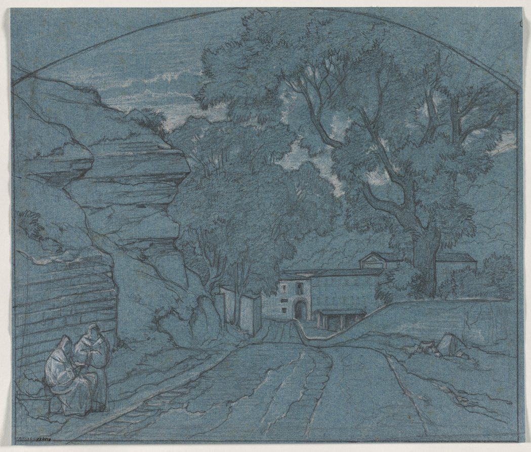 Landscape with Two Monks by François Edouard Bertin (French, 1797–1871) - Classic Painting canvas print
