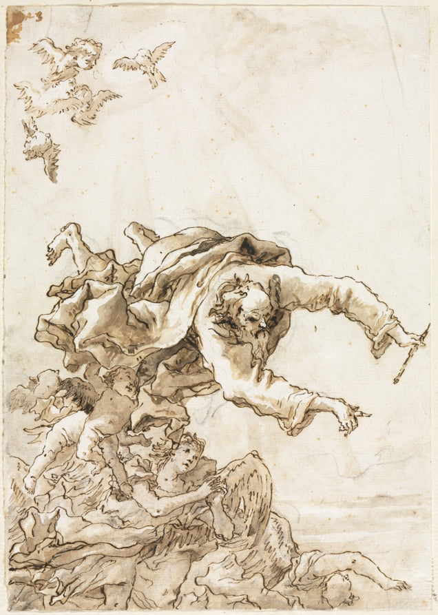 God the Father with Angels and Cherubs by Giovanni Domenico Tiepolo (Italian, 1727–1804) - Classic Painting canvas print