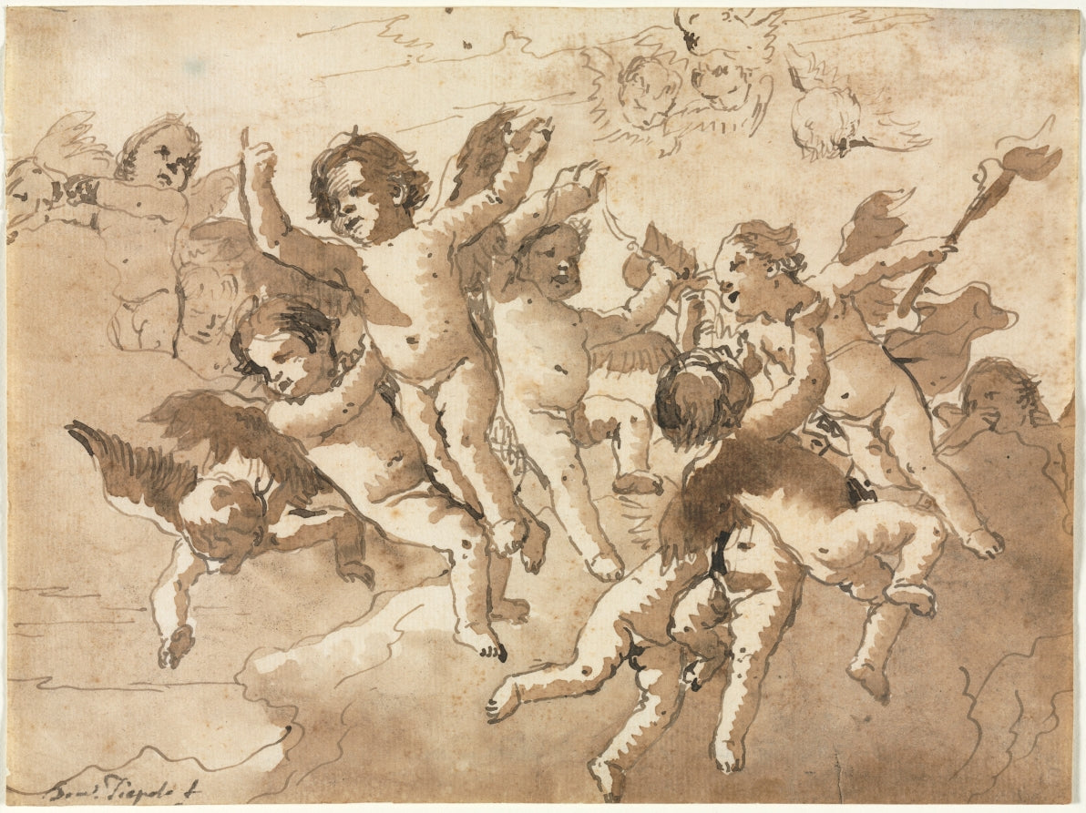 Cupid in the Clouds with Attendant Cherubs by Giovanni Domenico Tiepolo (Italian, 1727–1804) - Classic Painting canvas print