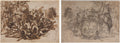 Poros Assailed by the Macedonian Army recto Sketches of Animals verso by Perino del Vaga (Italian, 1501–1547) - Classic Art canvas print
