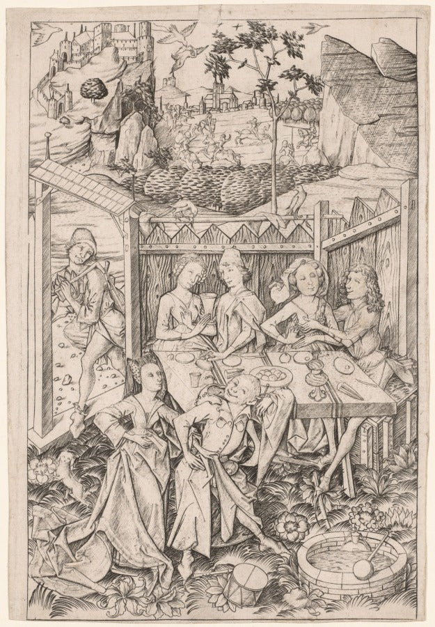 The Garden of Love Large Plate by Master ES (German, active 1450–67) - Classic Art canvas print
