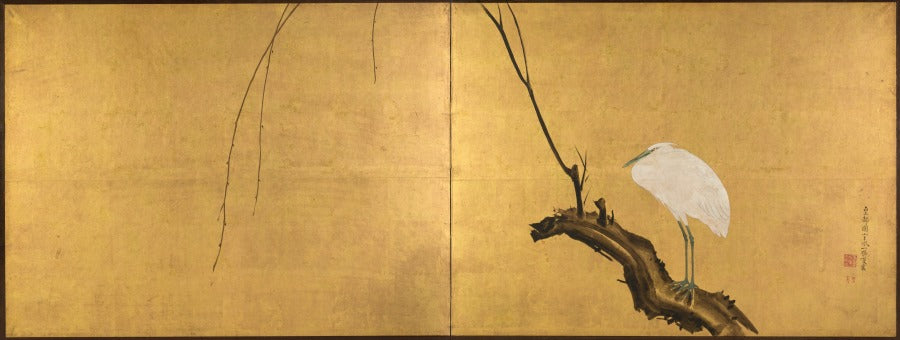 Heron on a Willow Branch by Maruyama Ōkyo (Japanese, 1733–1795) - Classic Art canvas print