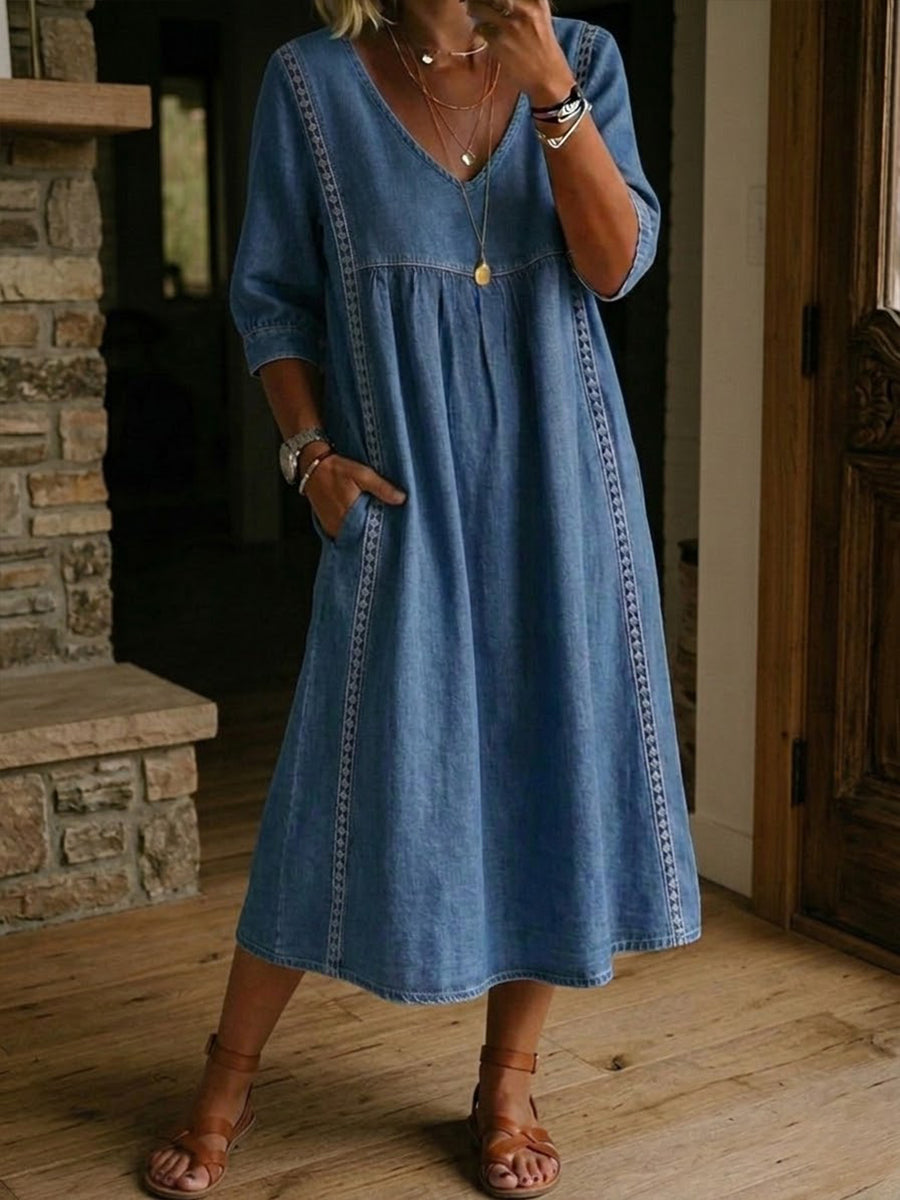 🔥LAST DAY SAVE 49% ⏰Casual Loose-fitting Denim Dress With Lace Trim