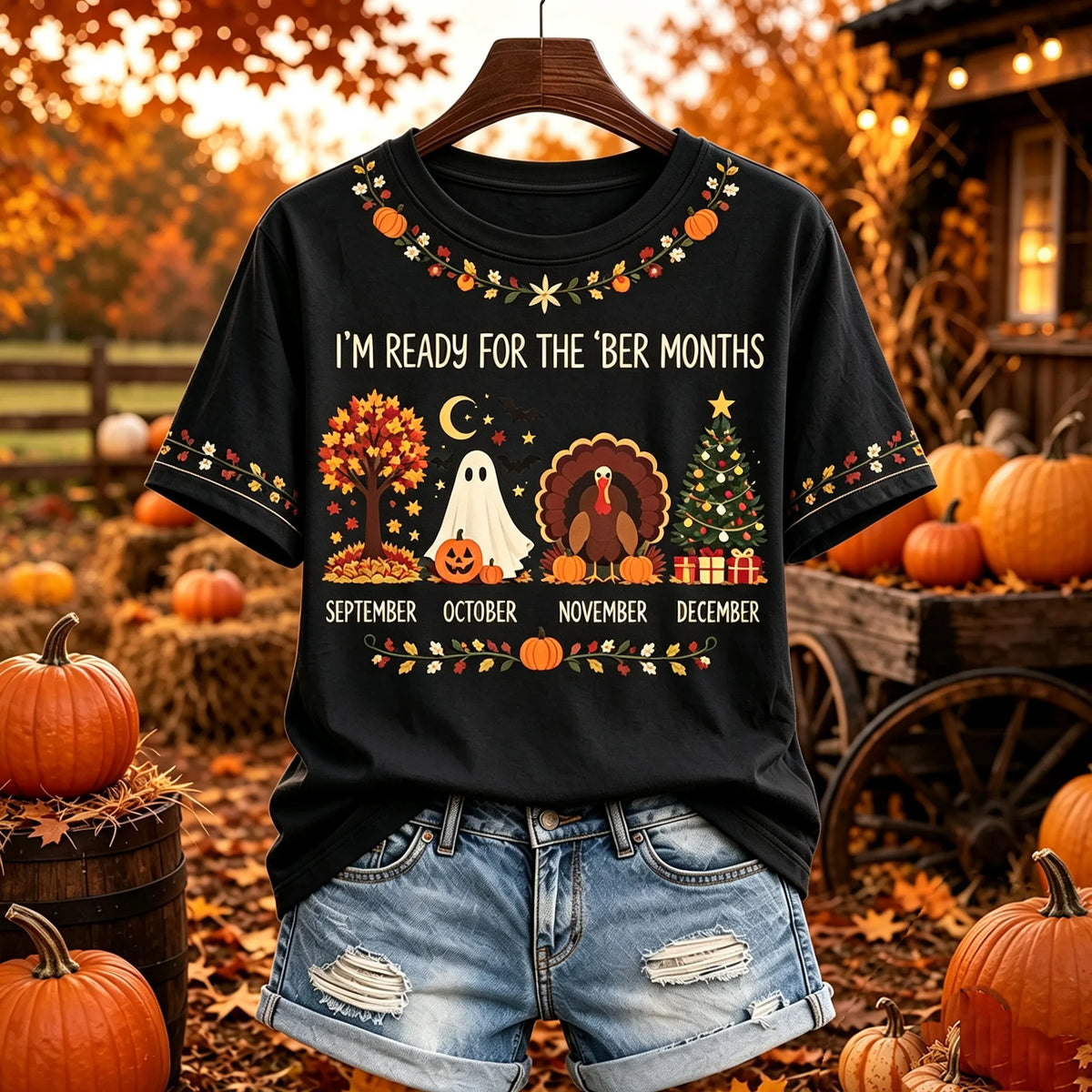 Women's I'm Ready For The 'ber Months Print Casual Crew Neck T-shirt