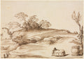 Landscape with a Man Leaning on a Bale by Guercino (Italian, 1591–1666) - Classic Painting canvas print