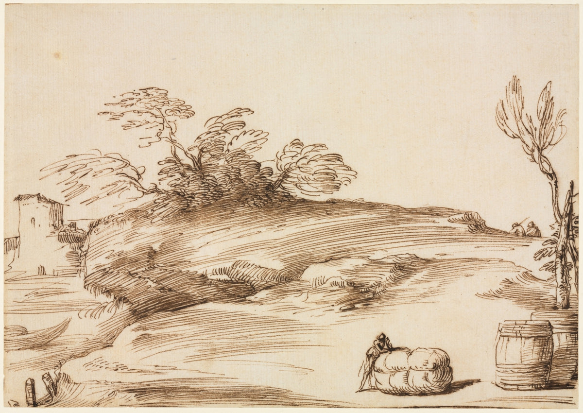 Landscape with a Man Leaning on a Bale by Guercino (Italian, 1591–1666) - Classic Painting canvas print