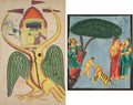 Leaf from a Kalighat album Jatayu hinders Ravanas chariot, trying to prevent the abduction of Sita recto Dushyanta watching his son Bharat playing with the tiger at the end of the Abhijnanashakuntalam verso by  - Classic Art canvas print