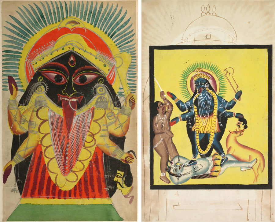 Leaf from a Kalighat album The Goddess Kali recto Kali Standing on Shiva verso by  - Classic Art canvas print