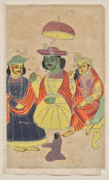 Rama and Sita enthroned with Lakshmana and Hanuman attending, from a Kalighat album by  - Classic Art canvas print