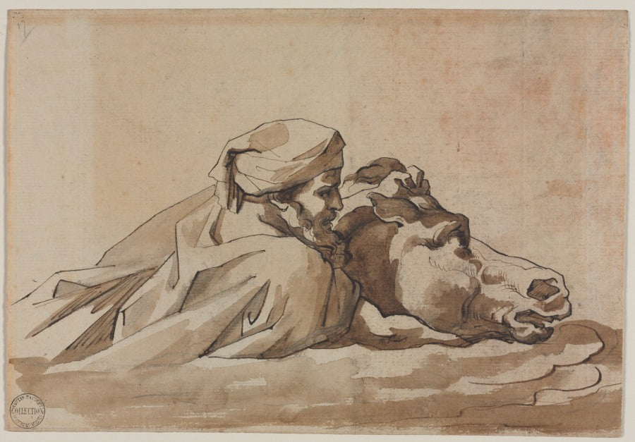 Man Clutching a Horse in Water, after Poussin's Deluge recto by Théodore Géricault (French, 1791–1824) - Classic Art canvas print