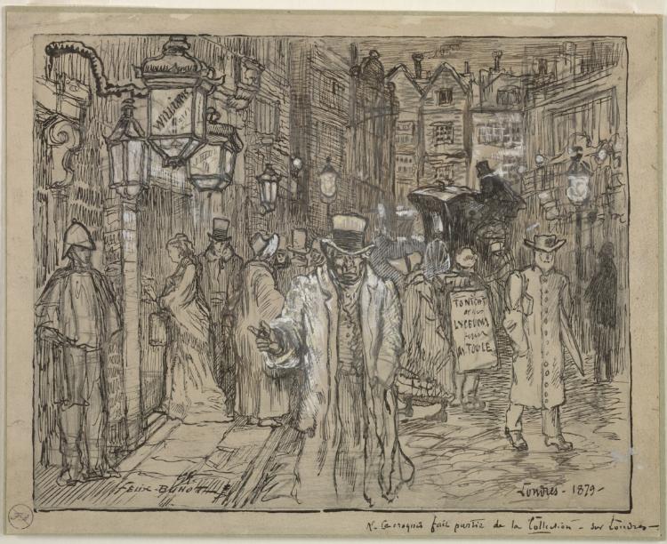 Street Scene in London by Félix Hilaire Buhot (French, 1847–1898) - Classic Painting canvas print