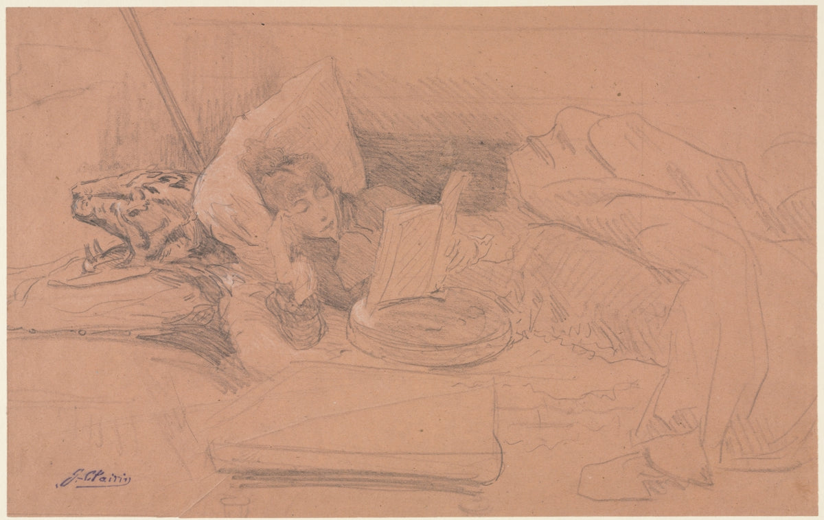 Sarah Bernhardt Reclining on a Divan, Reading by Georges-Jules-Victor Clairin (French, 1843–1919) - Classic Painting canvas print
