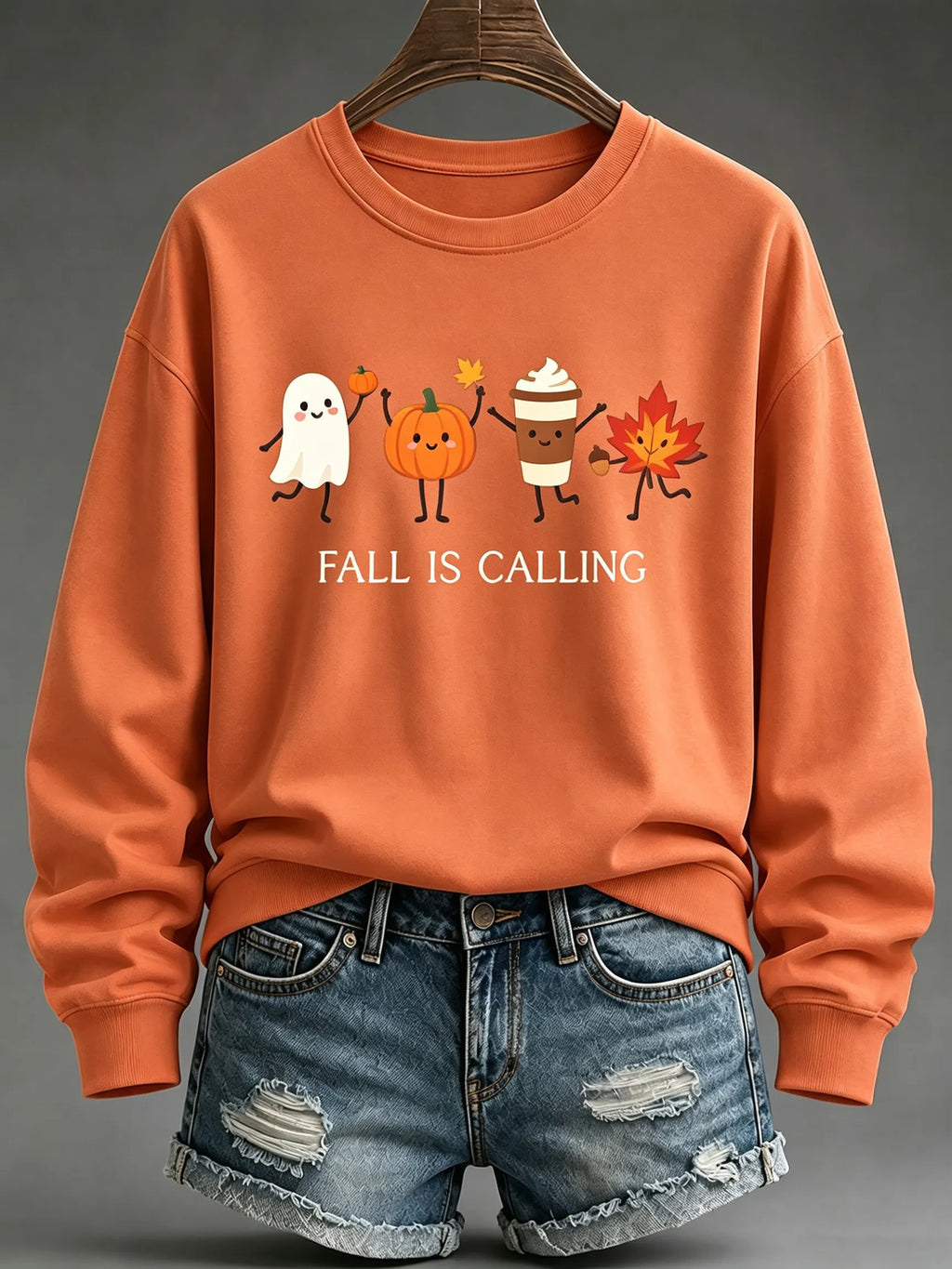 Women's Vintage Fall Is Calling Print Crew Neck Sweatshirt
