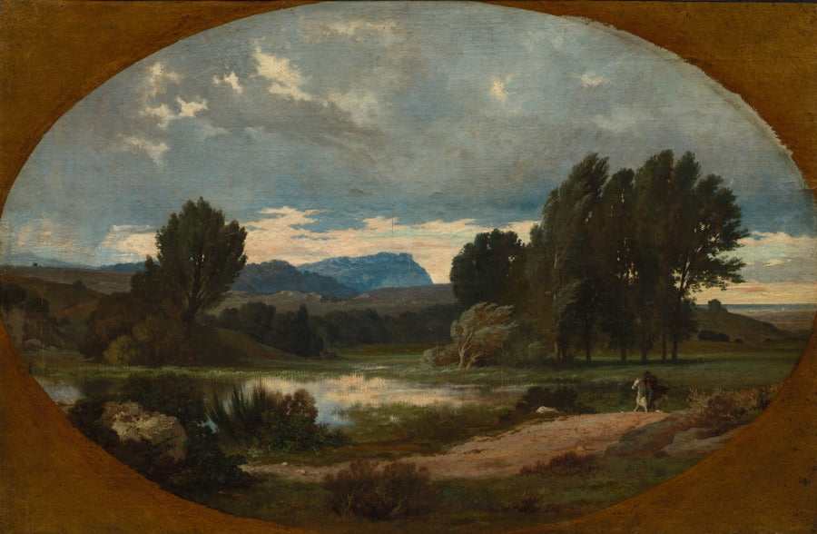Landscape with Rider on White Horse by Jean Achille Benouville (French, 1815–1891) - Classic Art canvas print