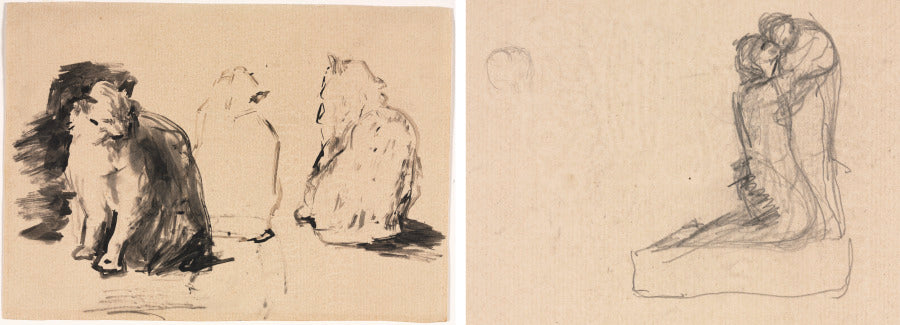 Cats recto Sketch of Two Figures Embracing verso by Théodule Ribot (French, 1823–1891) - Classic Art canvas print