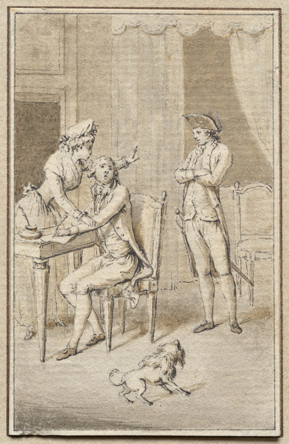 Three Figures with a Dog by Jean-Michel the Younger Moreau (French, 1741–1814) - Classic Painting canvas print