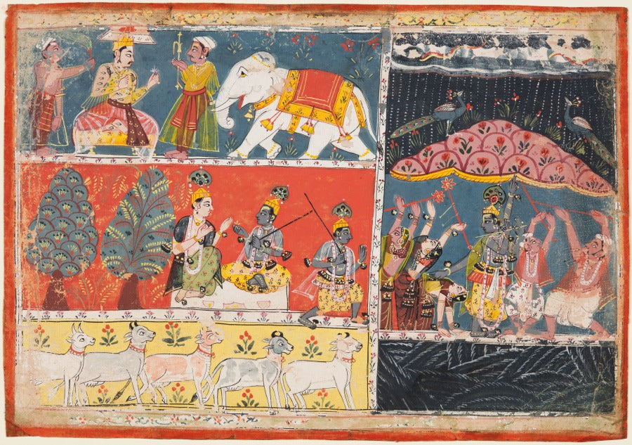 Krishna Lifts Mount Govardhan, from a Bhagavata Purana by  - Classic Art canvas print
