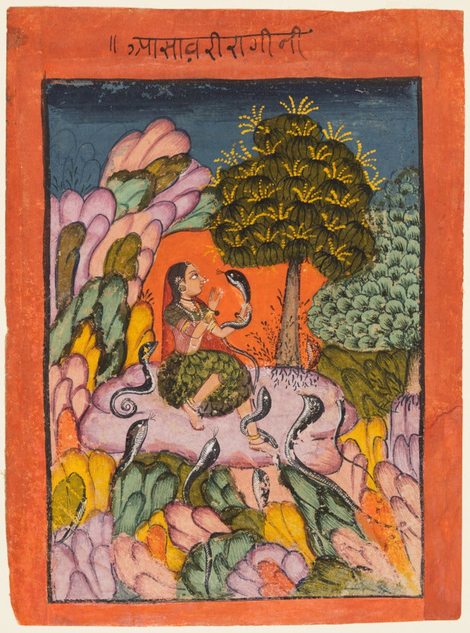 A Woman Charms Snakes in the Wilderness Asavari Ragini, from a Ragamala by  - Classic Art canvas print