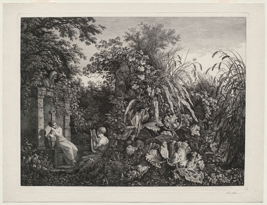 Youth Playing a Lyre to a Maiden by a Fountain by Carl Wilhelm I Kolbe (German, 1757–1835) - Classic Art canvas print