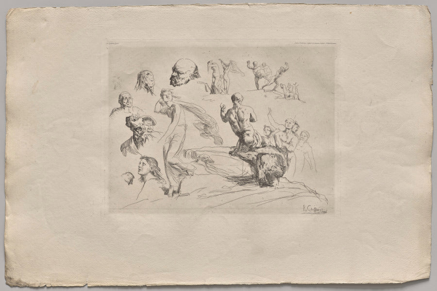 Sheet of Sketches by Nicolas-François Chifflart (French, 1825–1901) - Classic Painting canvas print