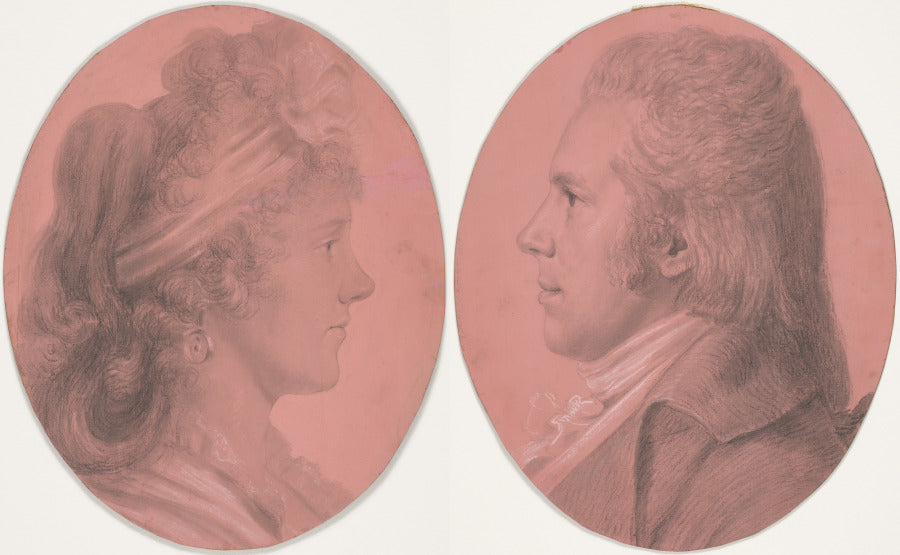 Portraits of Georges Arnold Fitzwilliam and Portrait of Eleanor Ramsay Fitzwilliam a pair by Charles Balthazar Julien Fevret de Saint-Mémin (French, 1770–1852) - Classic Art canvas print