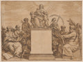 The Three Theological Virtures Faith, Hope, and Charity, Surrounded by the Four Evangelists by Pieter I de Jode (Flemish, 1570–1634) - Classic Art canvas print
