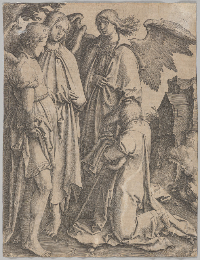 Abraham and the Angels by Lucas van Leyden (Netherlandish, 1494–about 1533) - Classic Painting canvas print