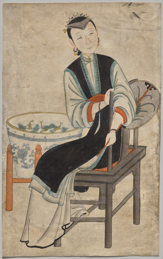Lady watching a swallow by  - Classic Painting canvas print