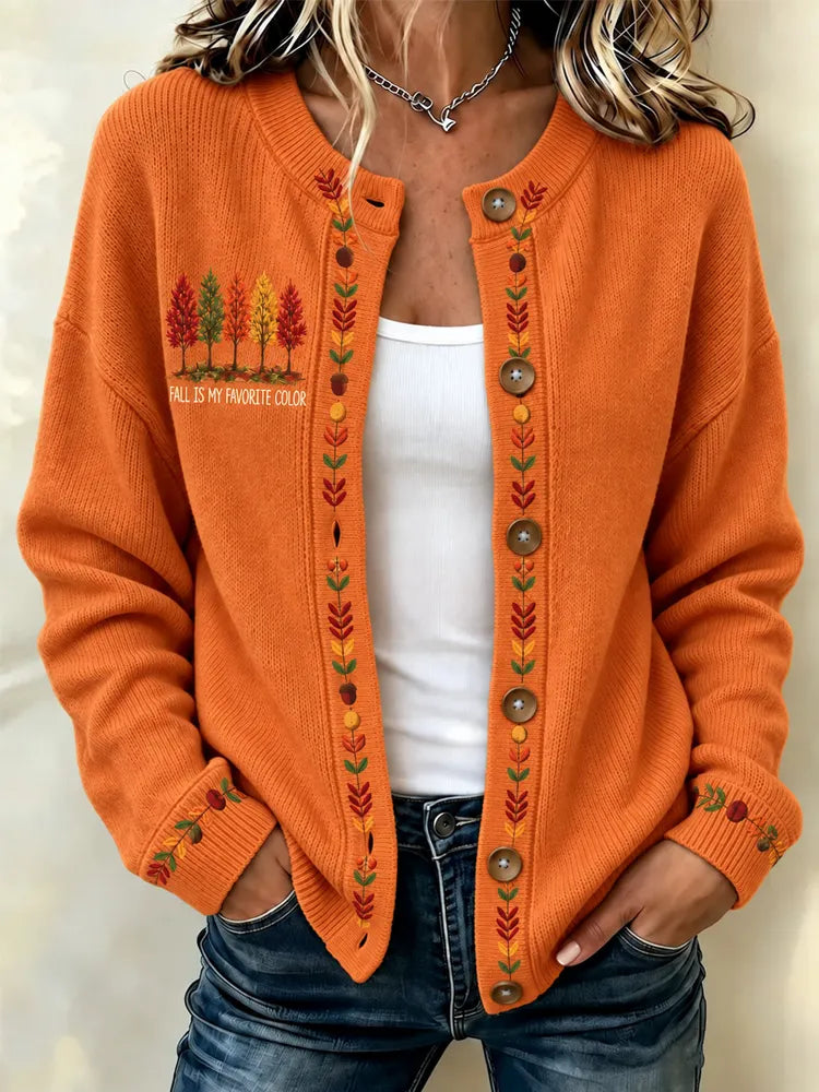 Women's Fall Halloween 'fall Is My Favorite Color' Pattern Knit Cardigan