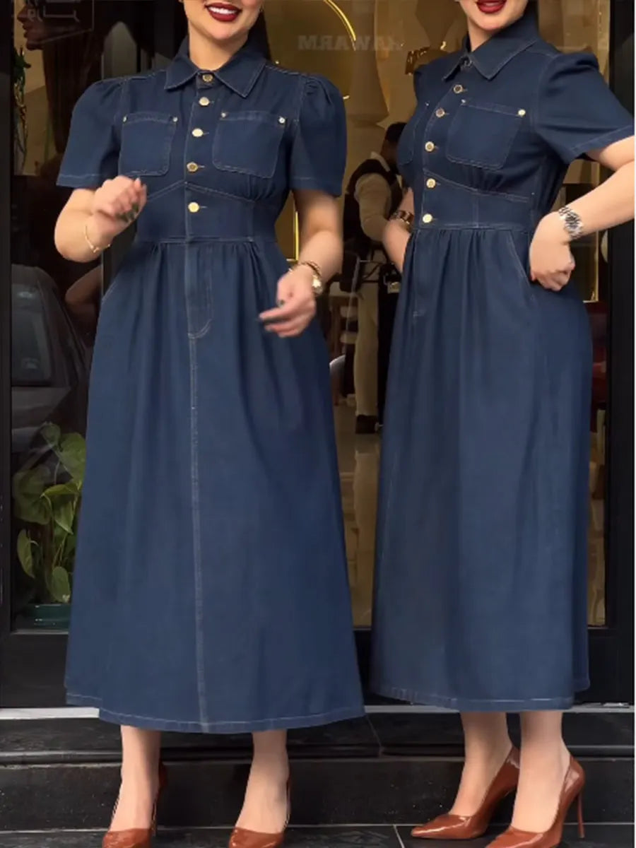 Casual Denim Dress With Elasticated Back Waist
