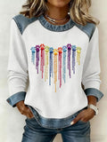 Women's Colorful Dog Heart Paw Print Casual Top