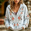Women's Retro Bohemian Floral Pattern Casual Warm Zip-up Hoodie