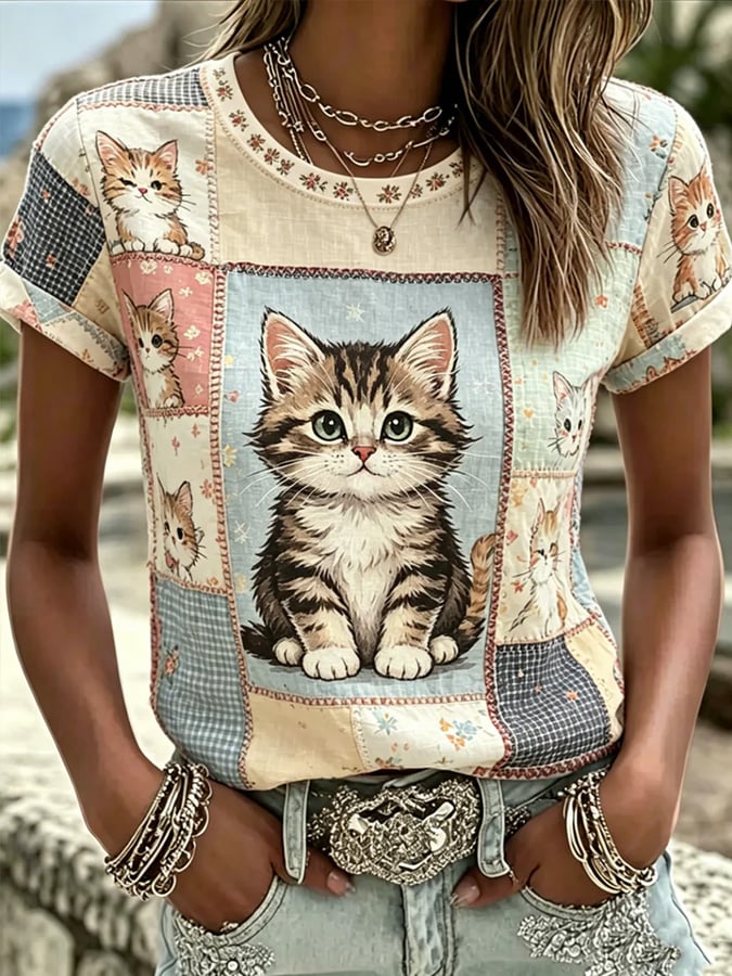 🐾 Buy 3 Save 10%🐱Women's Cat-Print T-Shirt💛100% For Shelter Pets🐱🐶